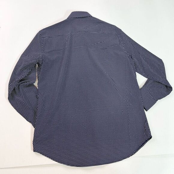 Peter Millar Button Up Shirt Mens Medium Navy White Geometric Long Sleeves - Picture 11 of 12